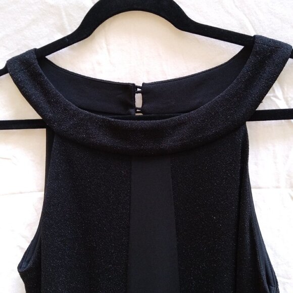 maxandcleo  Black Lurex & Matte Black Cocktail Dress Wide Band Collar . - Picture 3 of 8